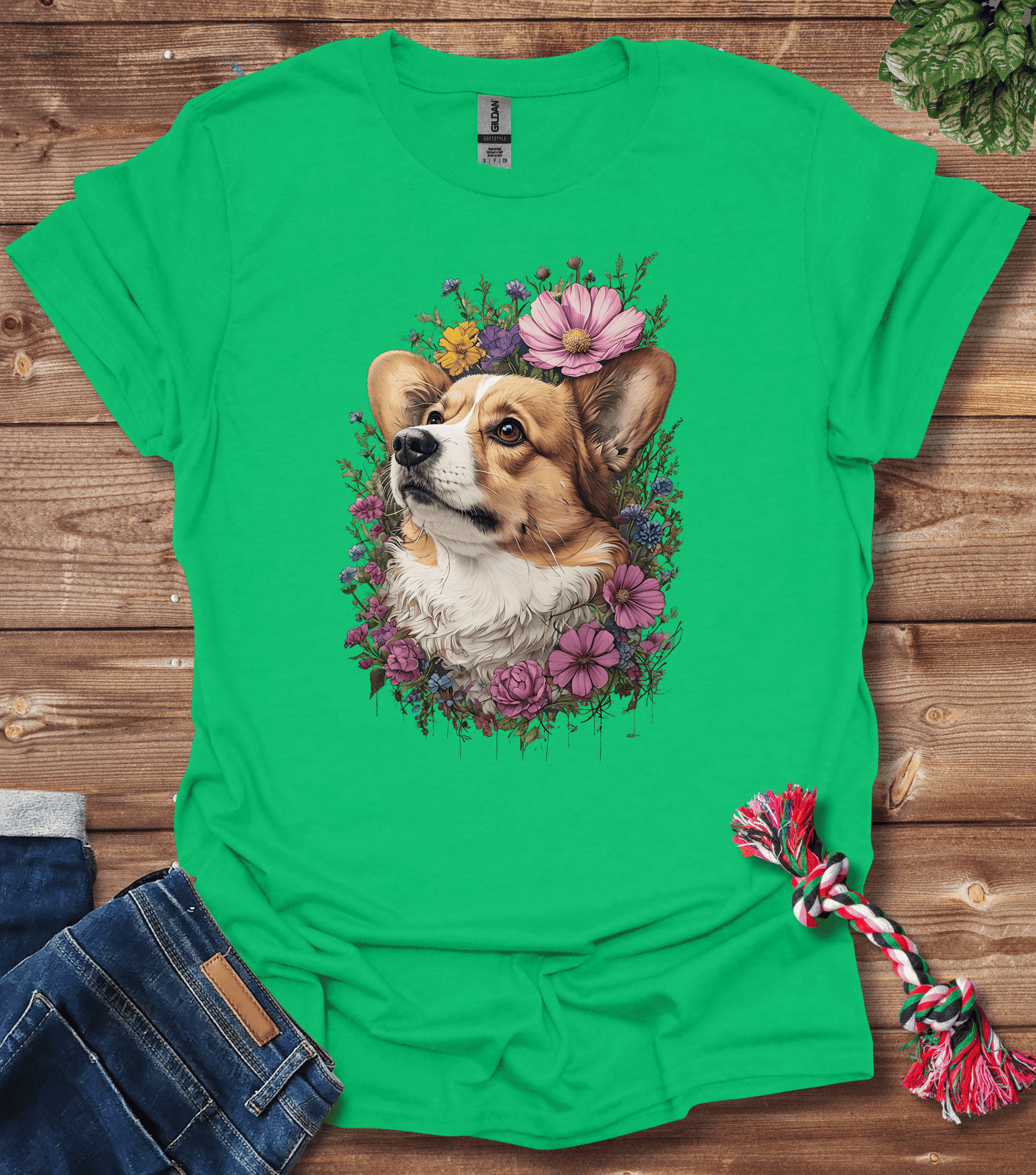 Corgi In Flowers T-Shirt