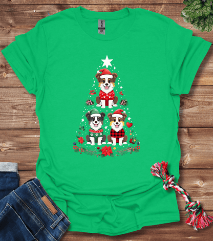 Cartoon Border Collie Christmas Tree T-Shirt