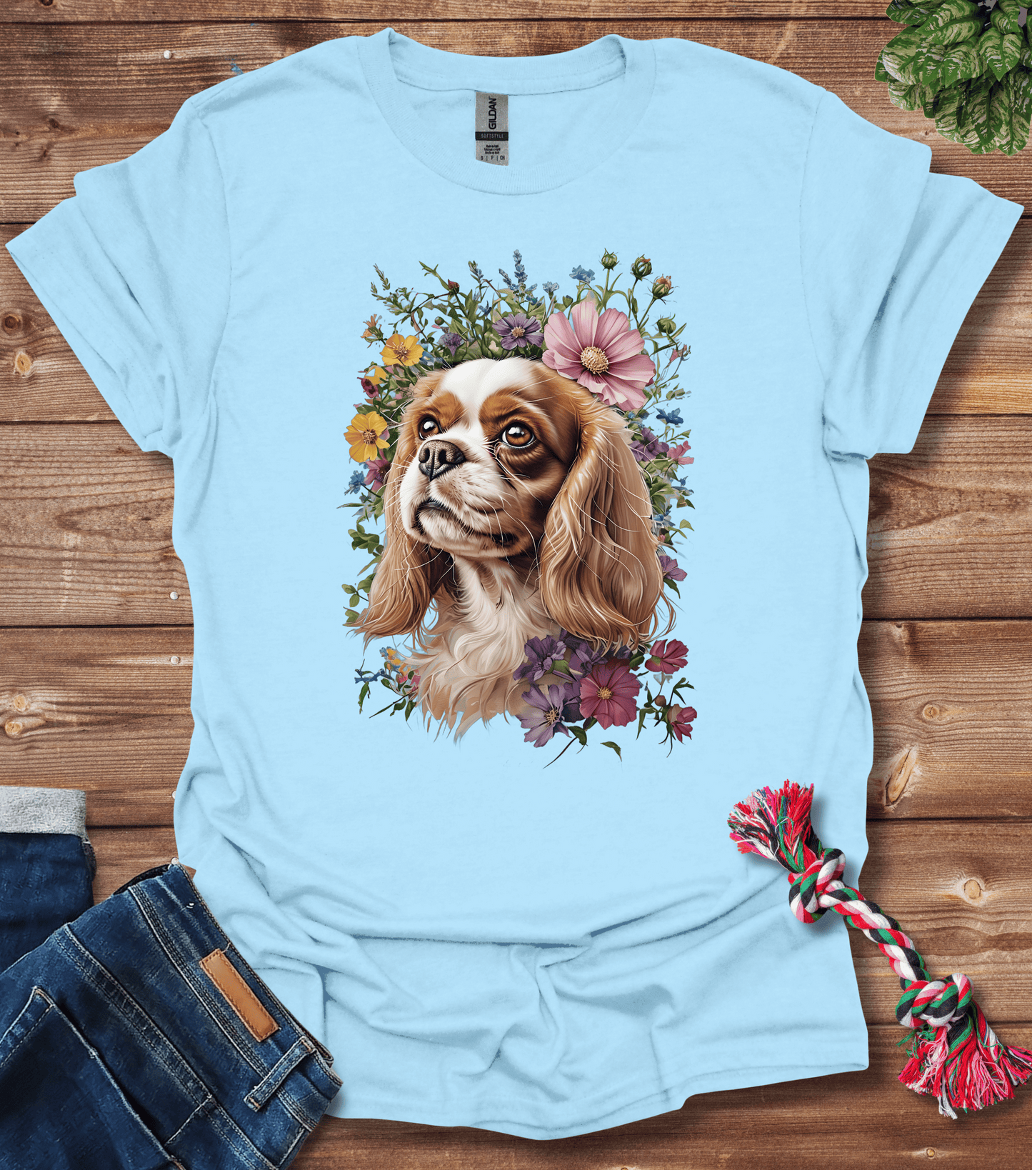 Cavalier King Charles Spaniel In Flowers T-Shirt