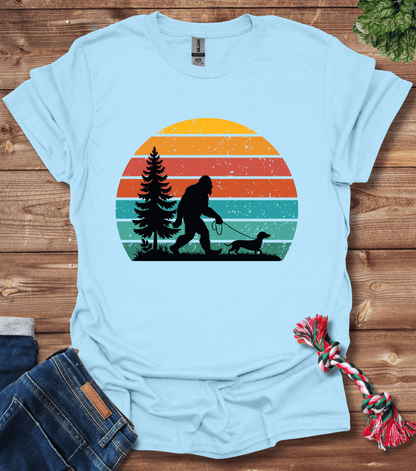 Bigfoot Walking A Dachshund T-Shirt