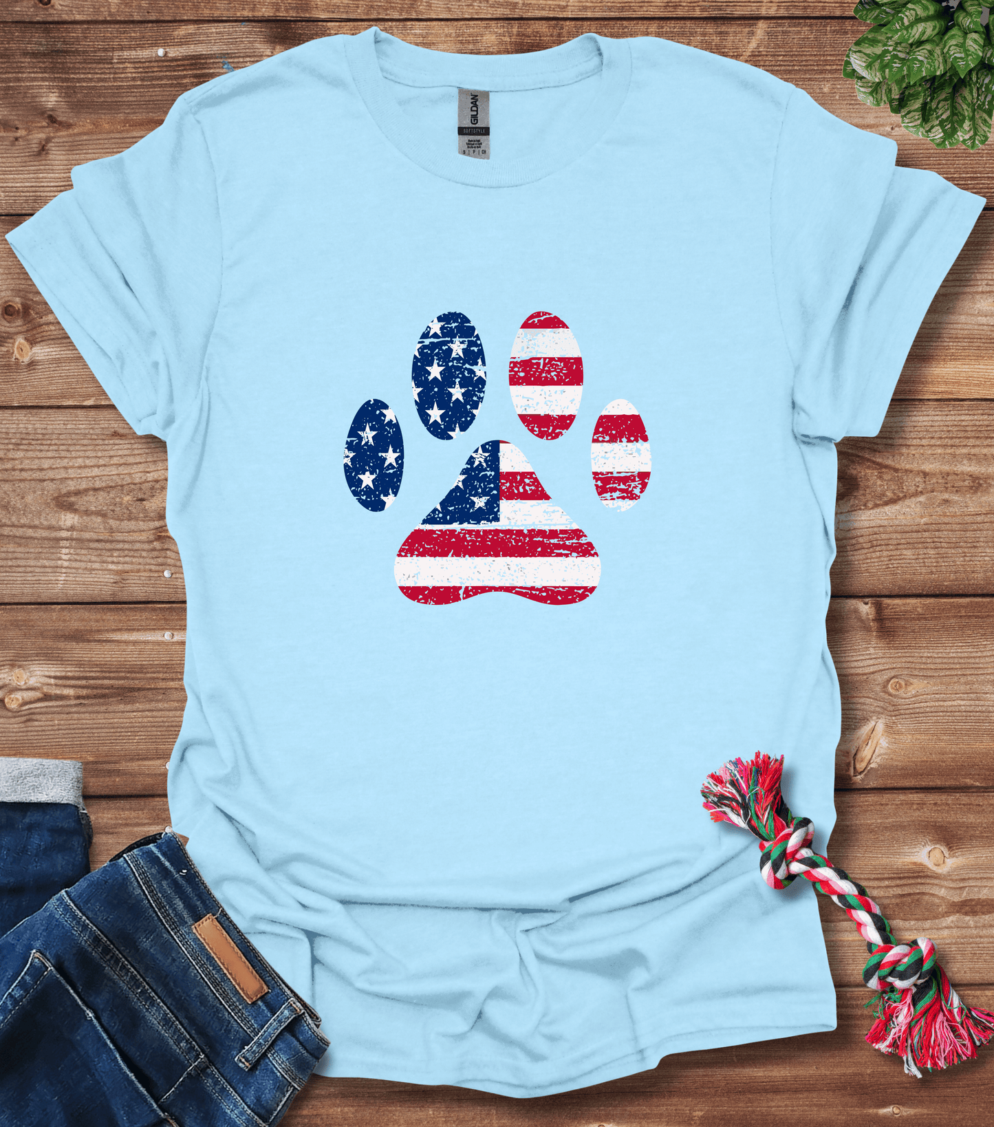 American Flag Dog Paw T-Shirt