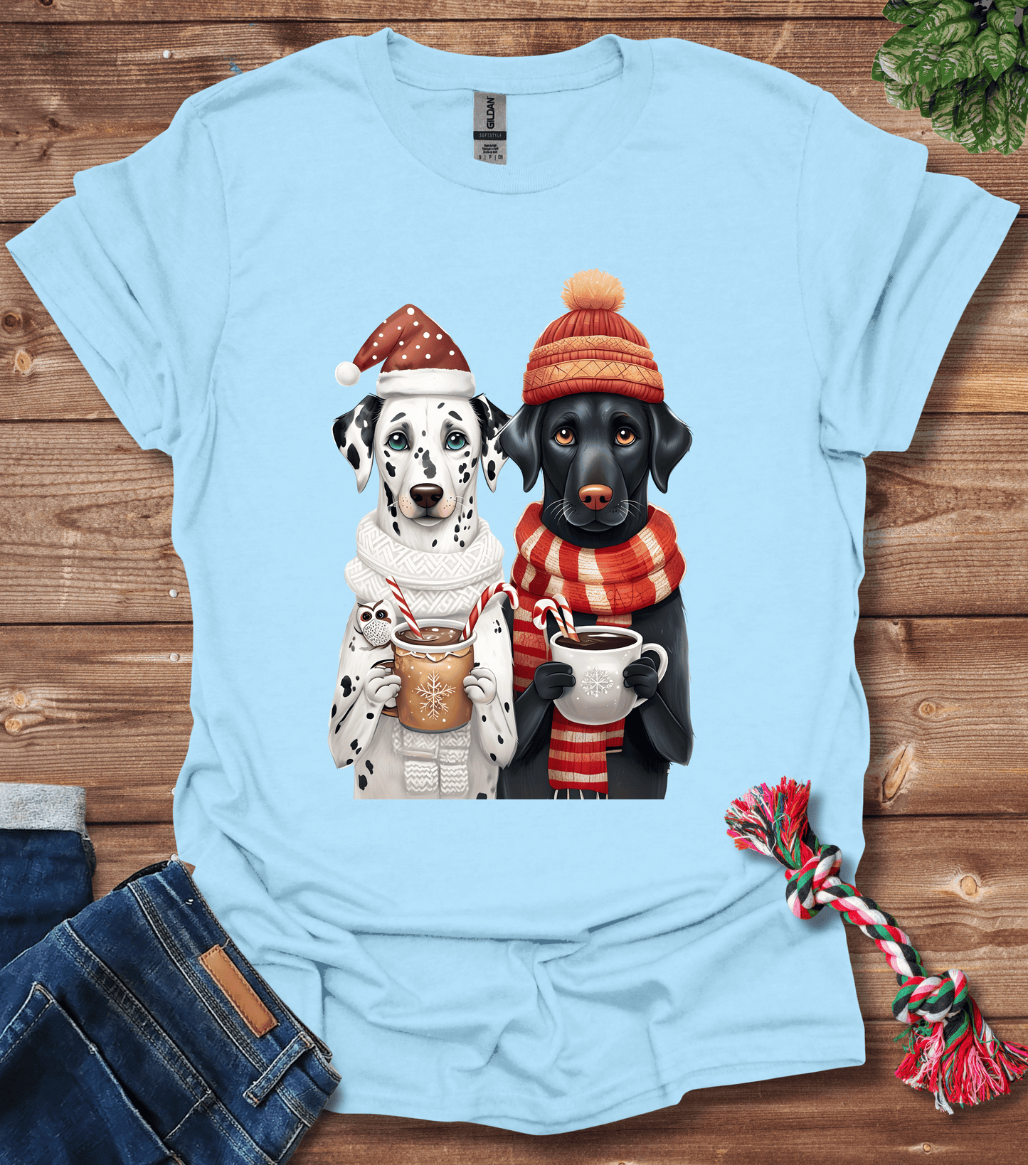 Whimsical Holiday Dogs With Festive Hats And Mugs T-Shirt