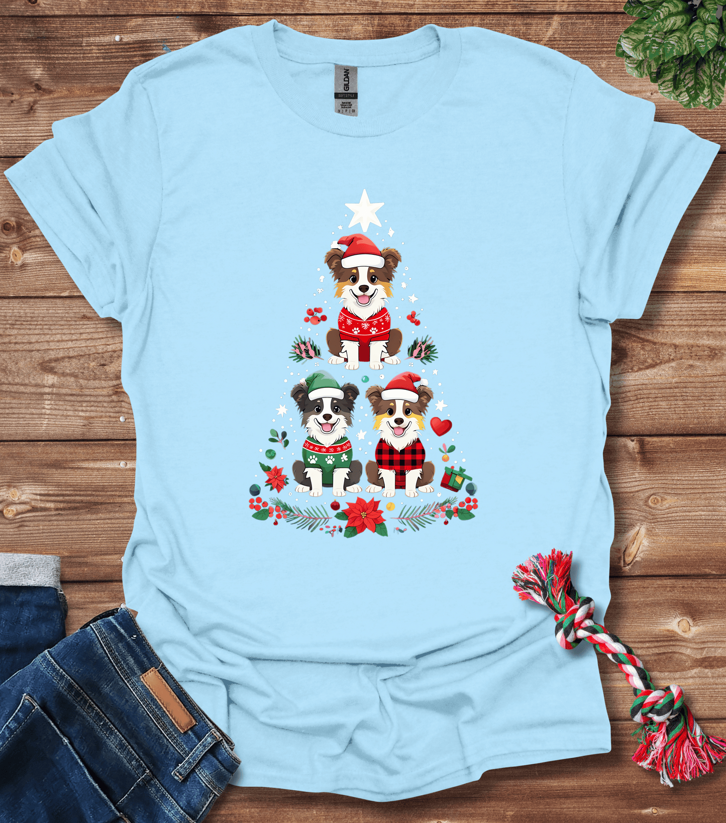 Cartoon Border Collie Christmas Tree T-Shirt