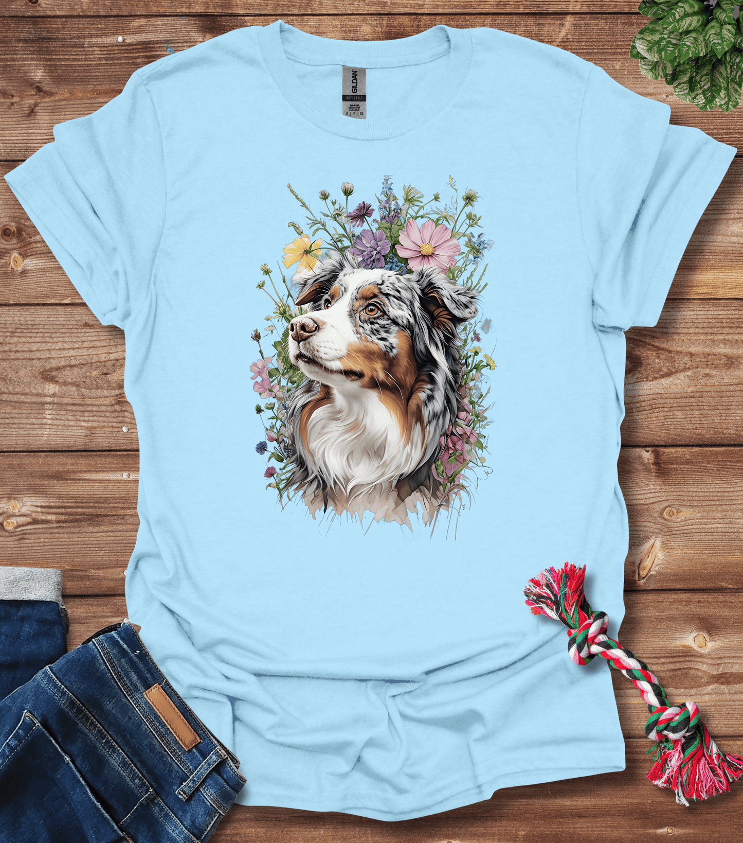 Australian Shepherd In Flowers T-Shirt