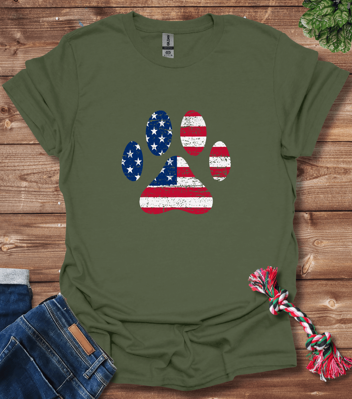 American Flag Dog Paw T-Shirt