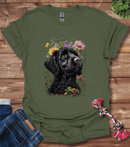 Black Labrador With Floral Crown T-Shirt