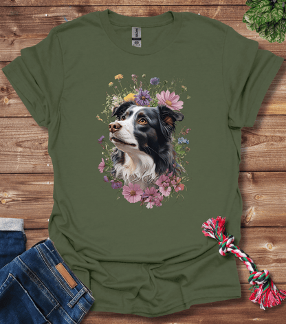 Border Collie In Flowers T-Shirt