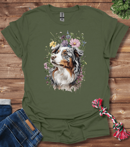 Australian Shepherd In Flowers T-Shirt