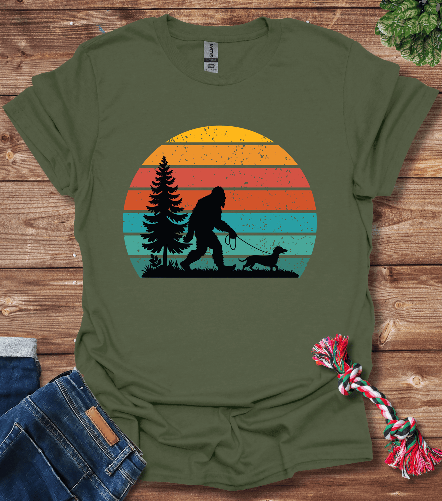 Bigfoot Walking A Dachshund T-Shirt
