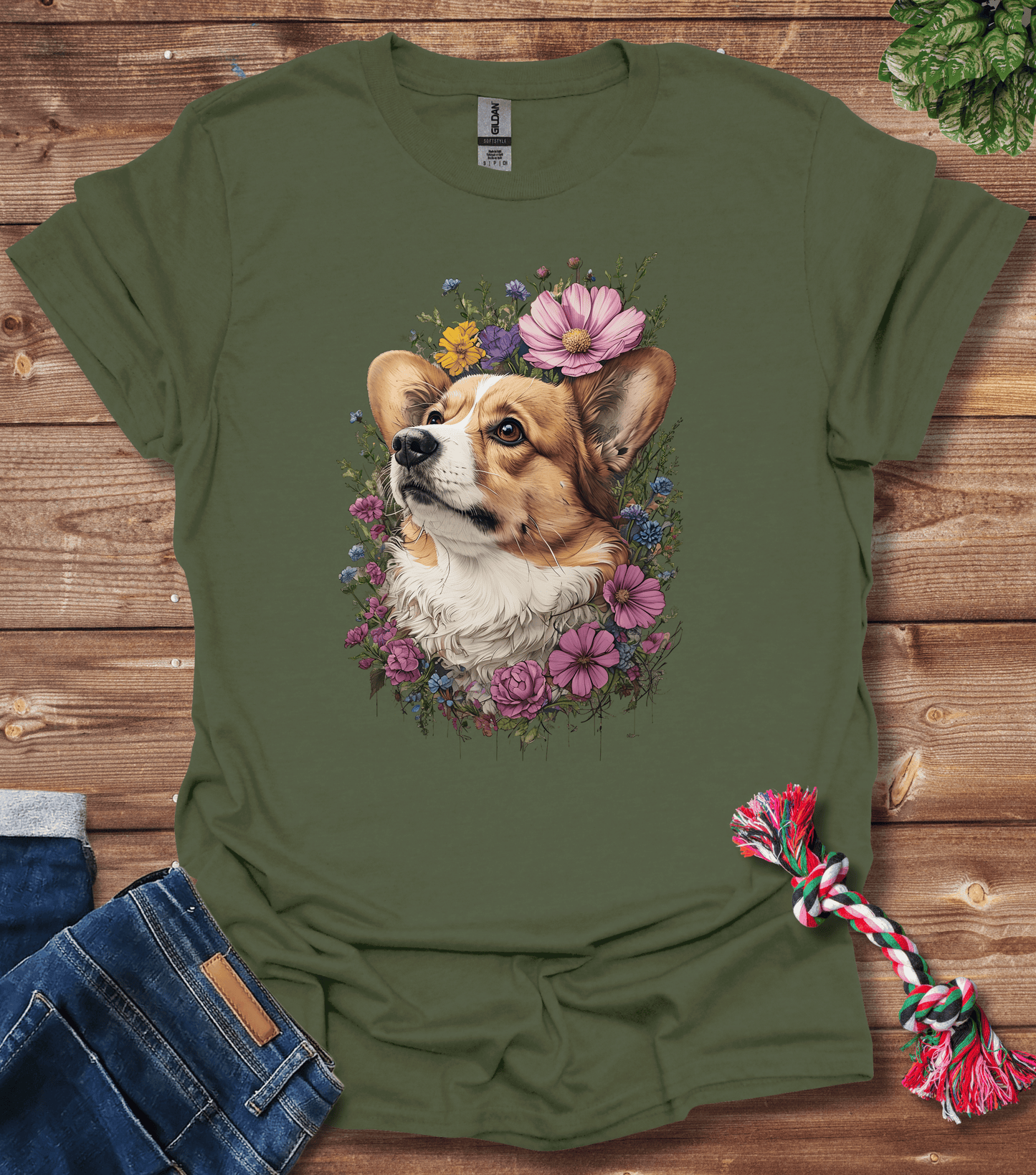 Corgi In Flowers T-Shirt