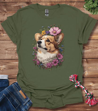 Corgi In Flowers T-Shirt