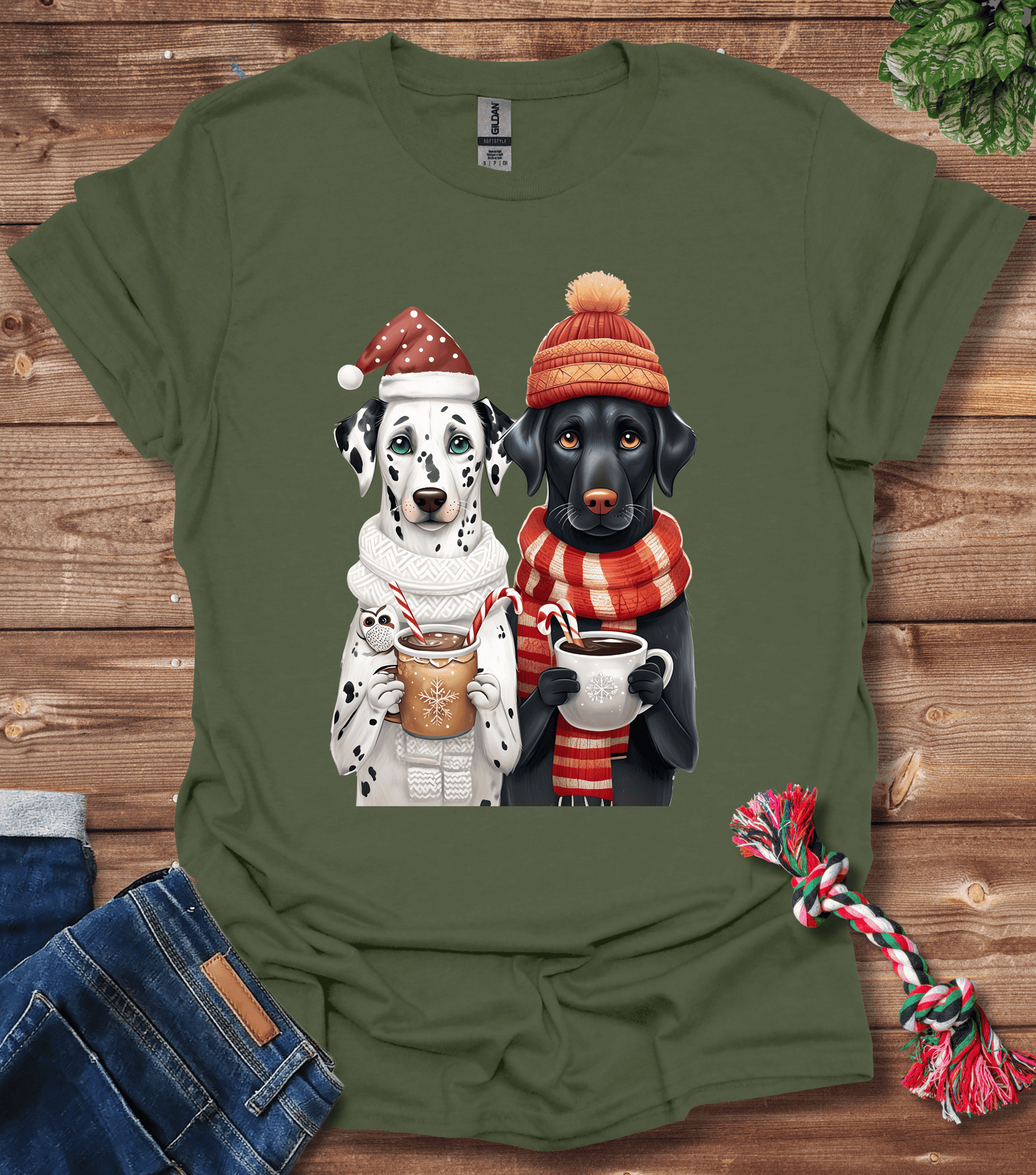 Whimsical Holiday Dogs With Festive Hats And Mugs T-Shirt
