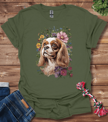Cavalier King Charles Spaniel In Flowers T-Shirt