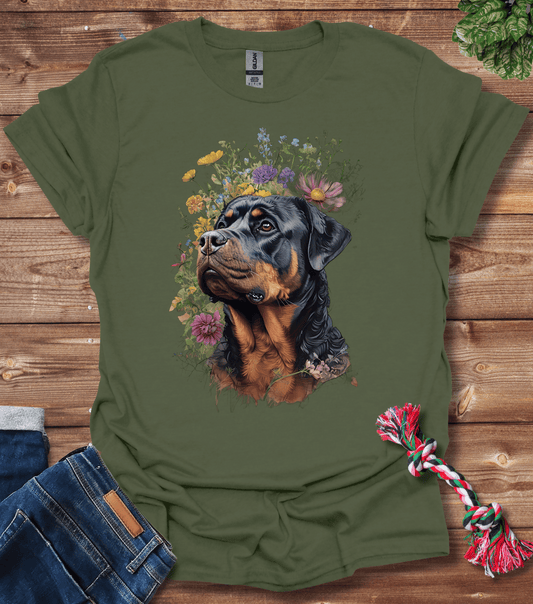 Rottweiler In Flowers T-Shirt
