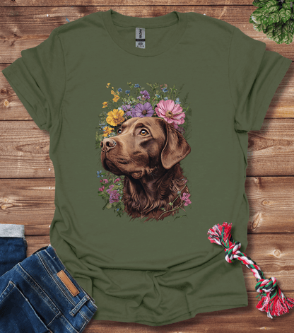 Brown Labrador Retriever With Brown Floral Crown T-Shirt