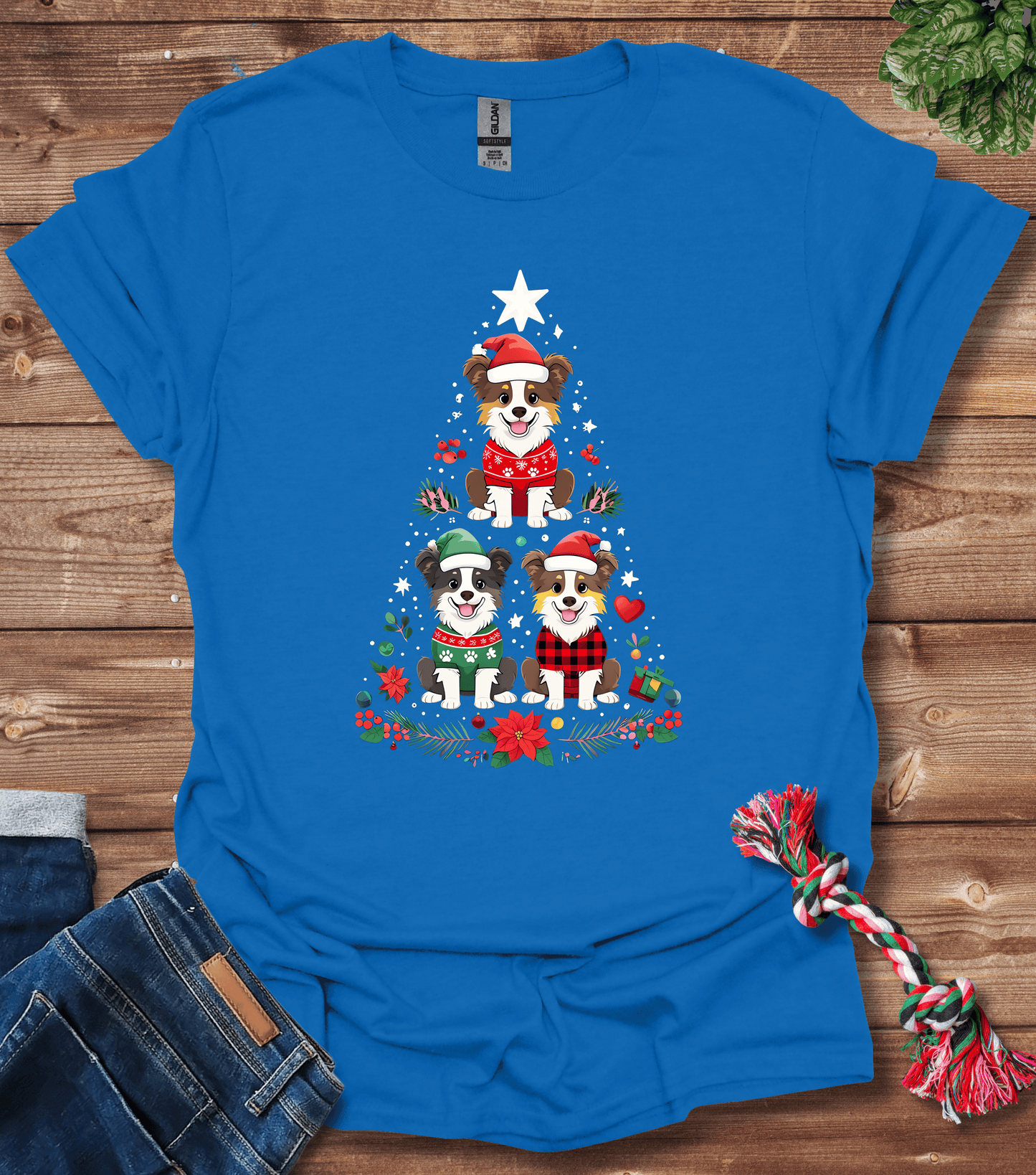 Cartoon Border Collie Christmas Tree T-Shirt