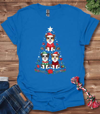 Cartoon Border Collie Christmas Tree T-Shirt