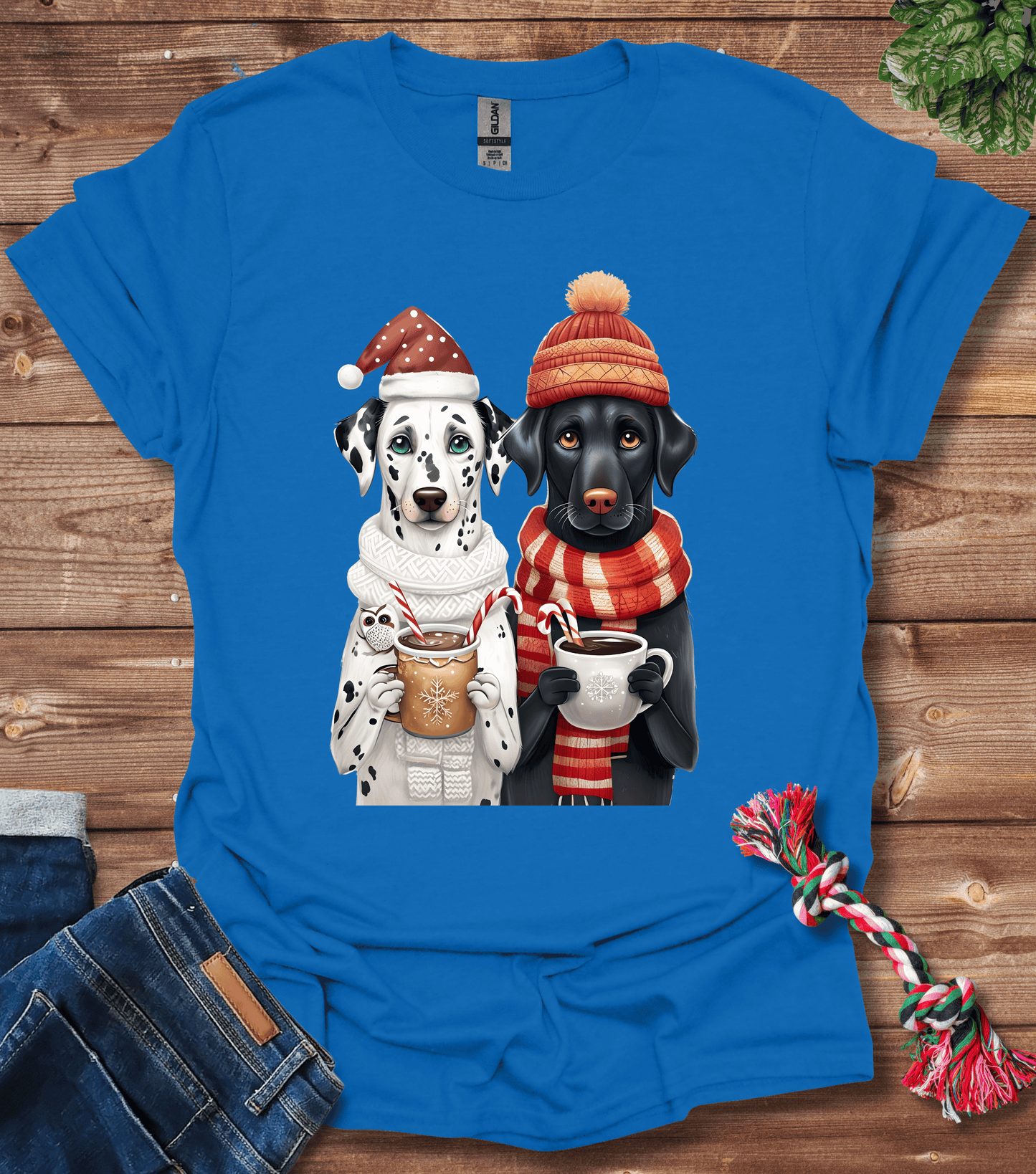 Whimsical Holiday Dogs With Festive Hats And Mugs T-Shirt