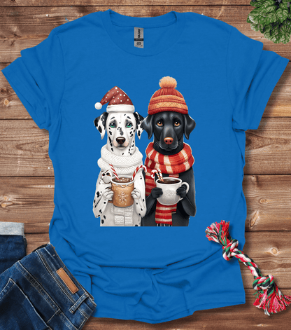 Whimsical Holiday Dogs With Festive Hats And Mugs T-Shirt