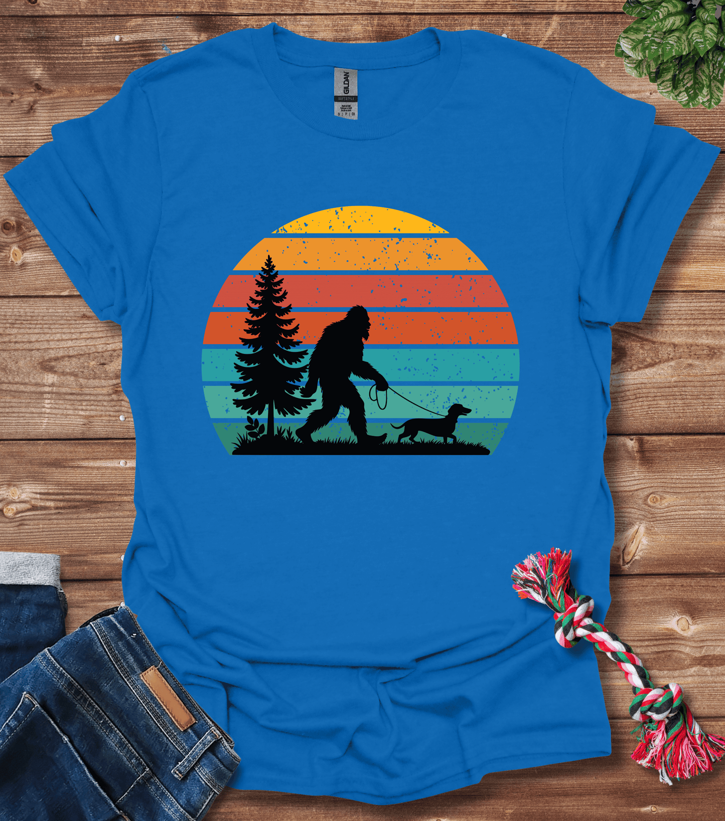 Bigfoot Walking A Dachshund T-Shirt