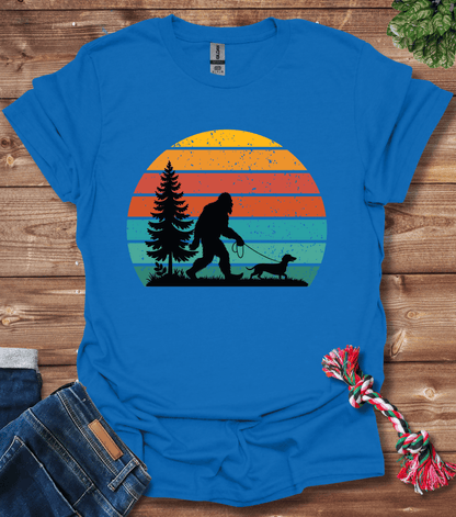 Bigfoot Walking A Dachshund T-Shirt