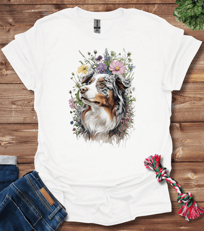 Australian Shepherd In Flowers T-Shirt