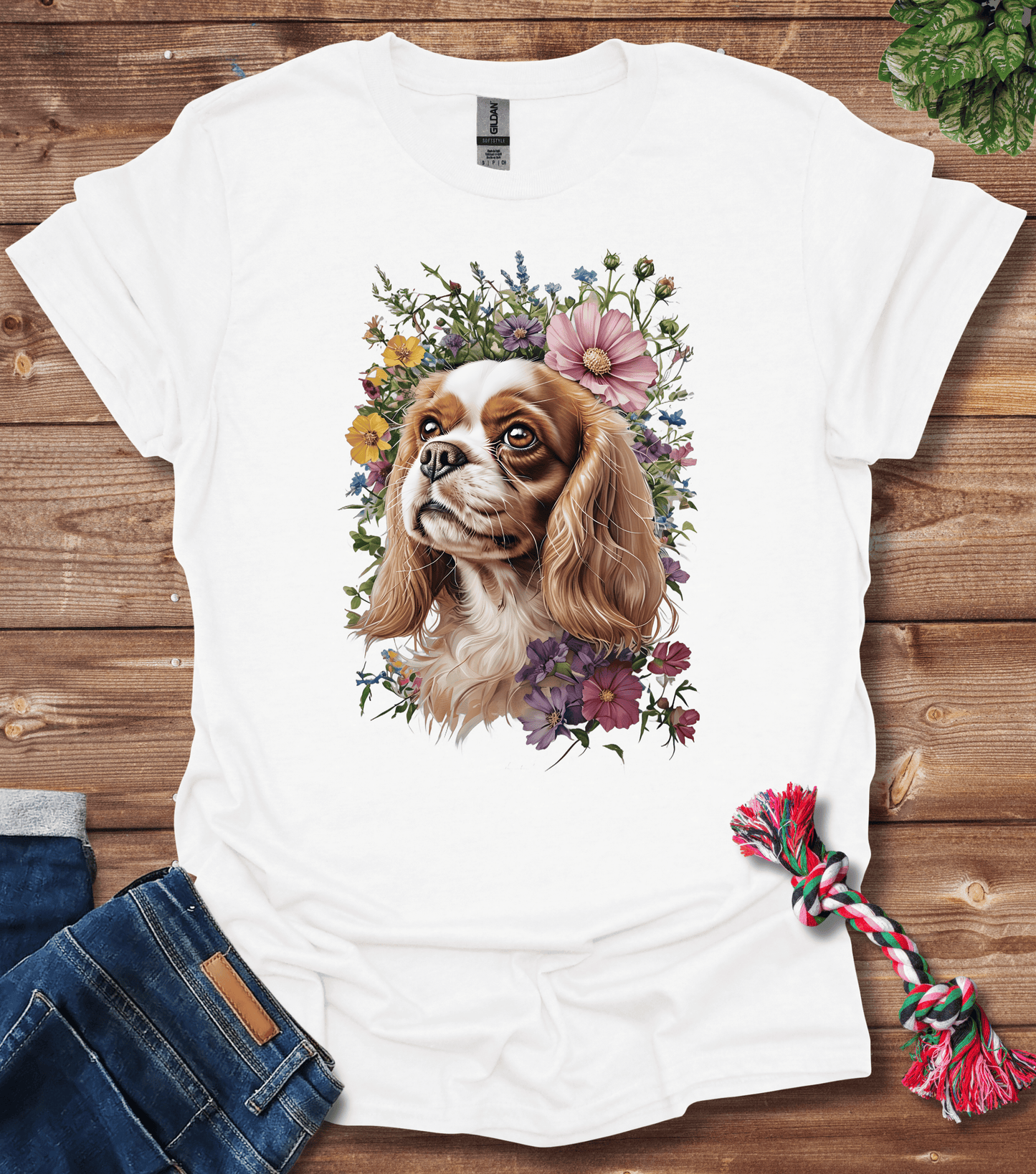 Cavalier King Charles Spaniel In Flowers T-Shirt