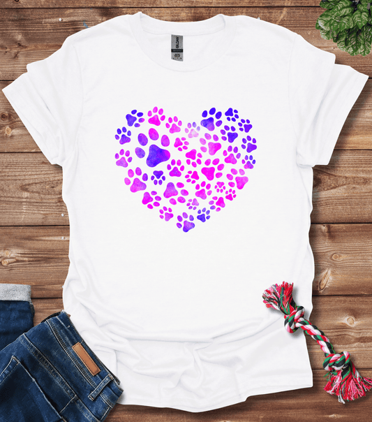 Watercolor Paw Print Heart T-Shirt