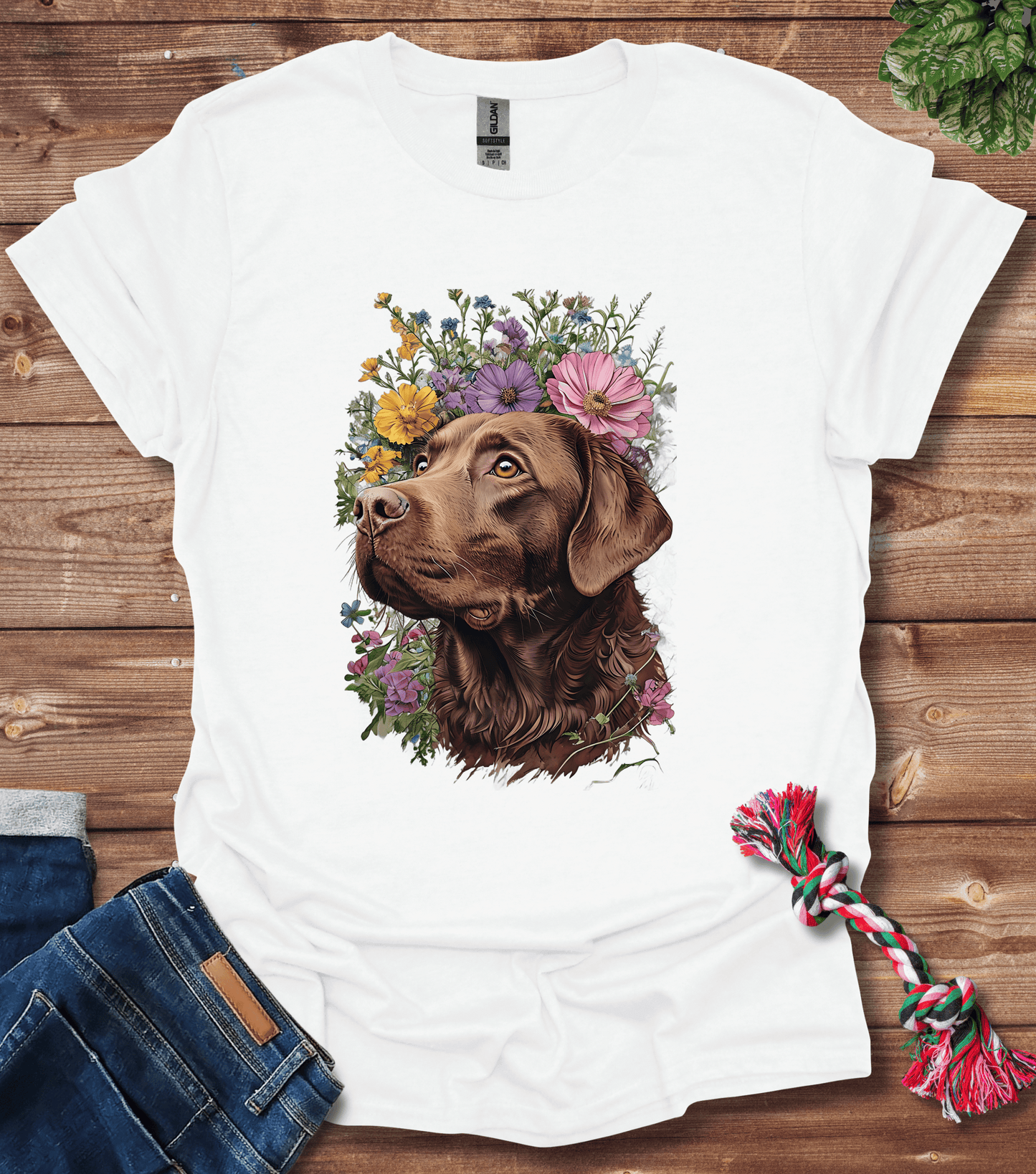 Brown Labrador Retriever With Brown Floral Crown T-Shirt