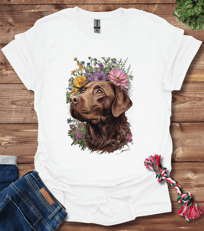 Brown Labrador Retriever With Brown Floral Crown T-Shirt