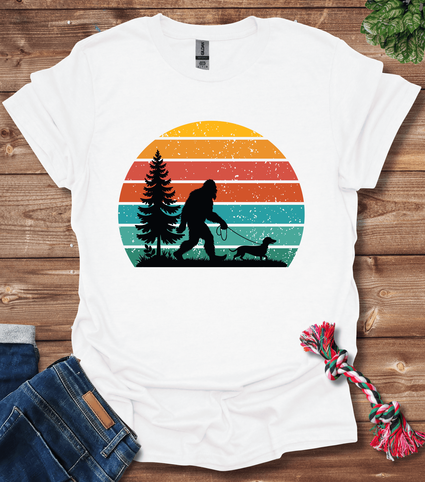 Bigfoot Walking A Dachshund T-Shirt