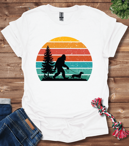 Bigfoot Walking A Dachshund T-Shirt